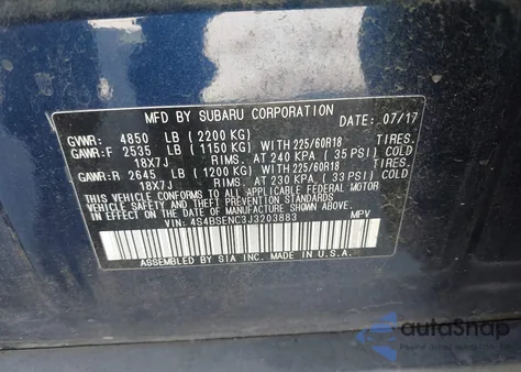 2018 Subaru Outback 3.6R Limited from USA, damaged, VIN 4S4BSENC3J3203883